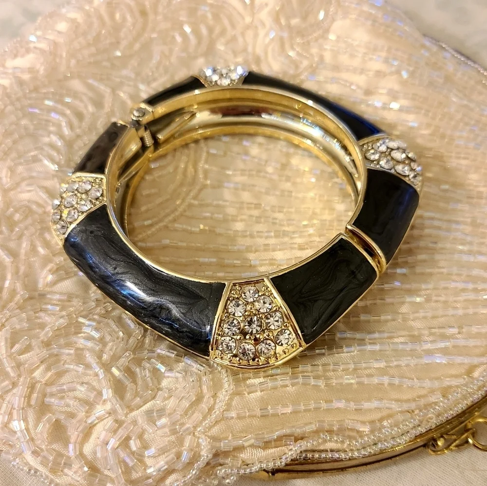 Black Faux Marble & Crystal Bracelet